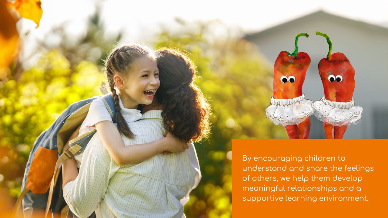 A happy little girl, bing picked up by her mother when coming home from her amazing EYFS education classes.