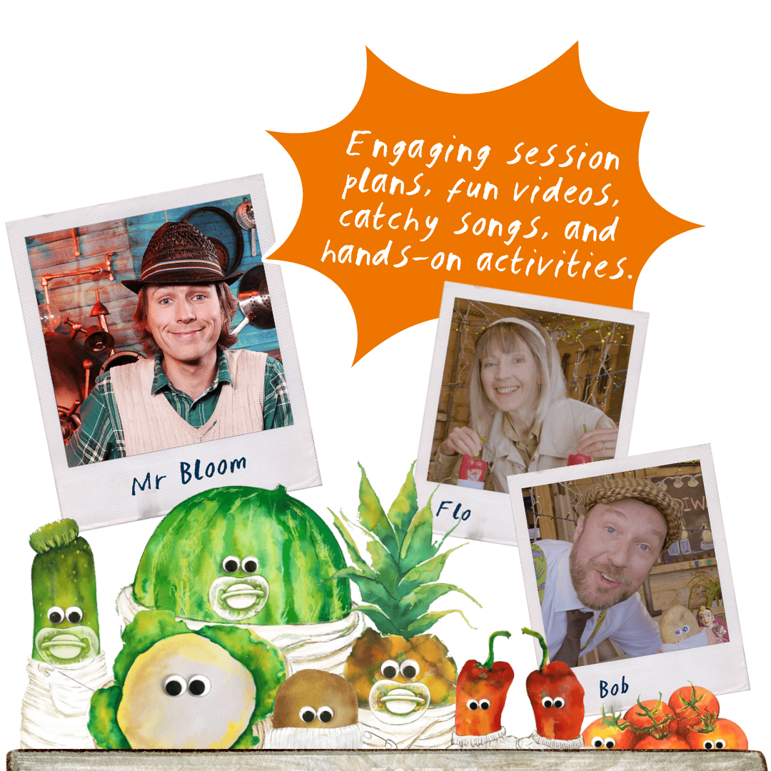 At Let's Grow, our innovative, engaging EYFS content is led by our trio of friendly gardeners, Mr. Bloom, Flo and Bob. 